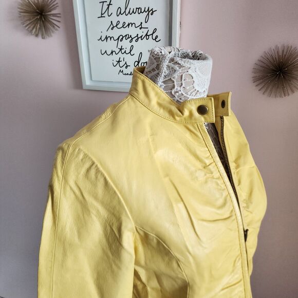 Flawless Yellow Leather Wilsons Maxima jacket coat M such a fun color - Picture 4 of 15